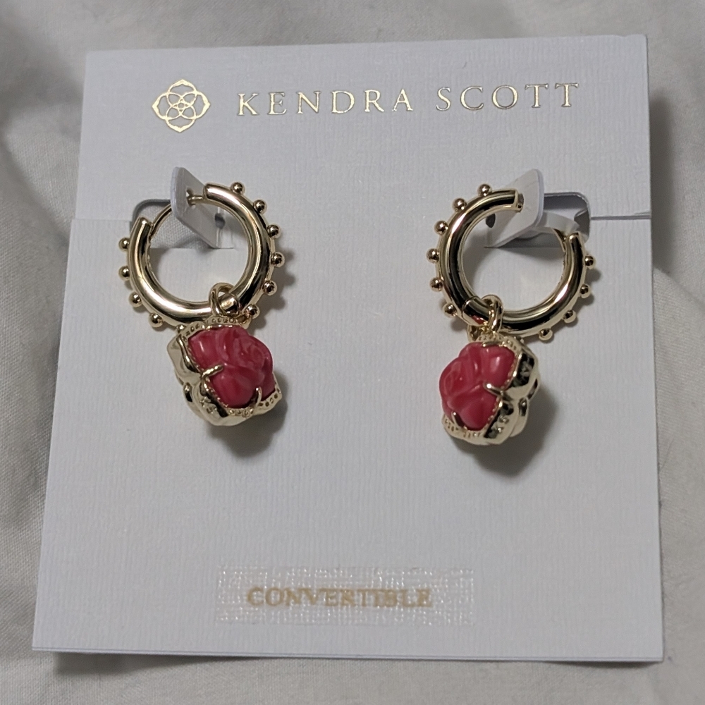 New Kendra Scott Gold and Pink Convertible Huggie Earrings
